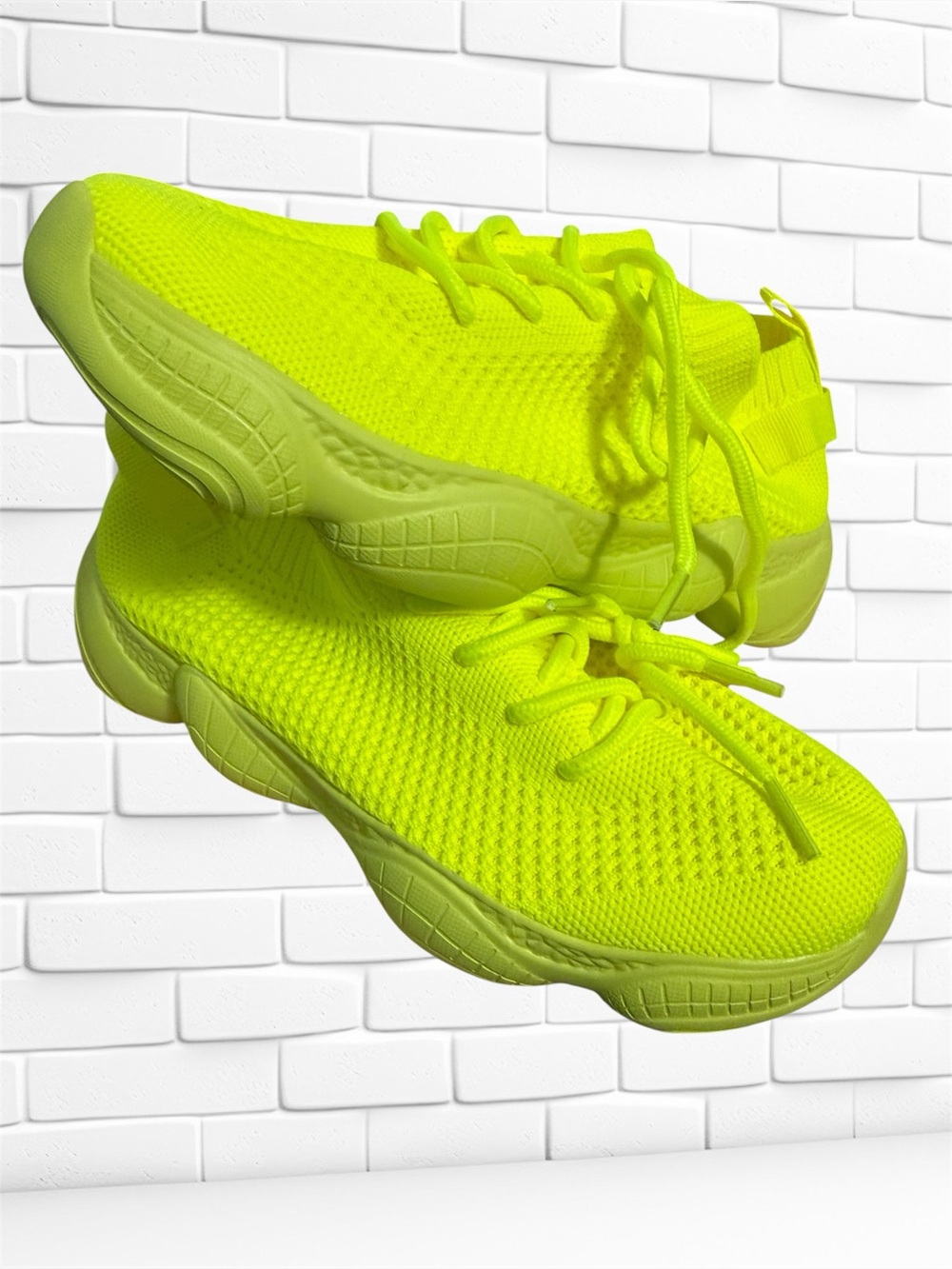 Neon Yellow Knit Fashion Sneakers